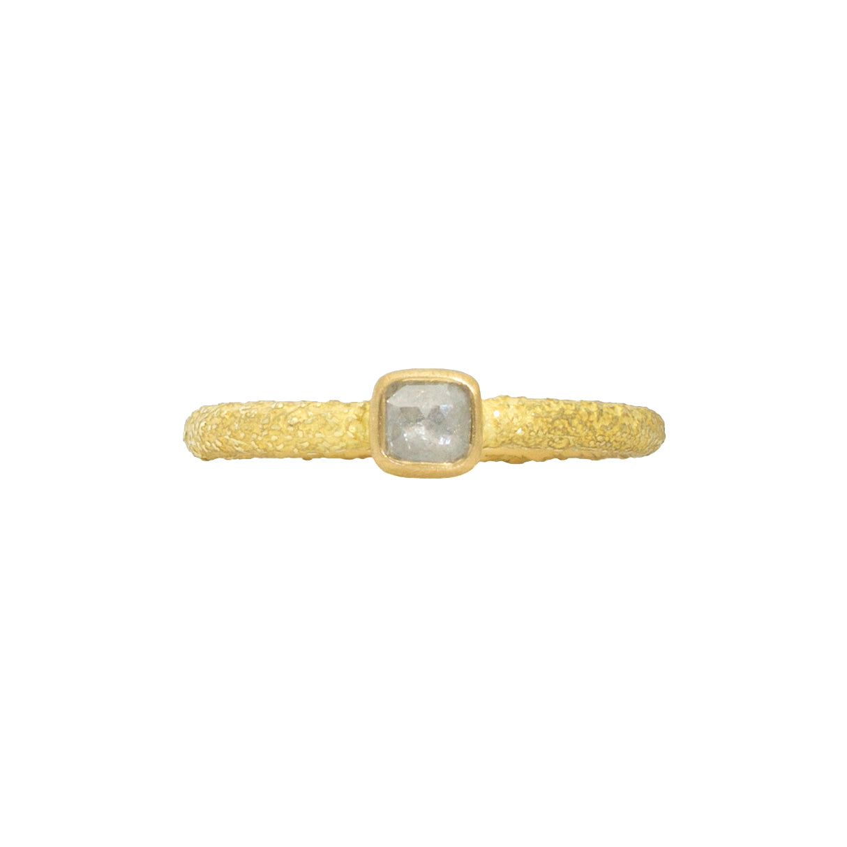 Square Rosecut Diamond Stacking Ring in Sand-Textured 18k Yellow Gold
