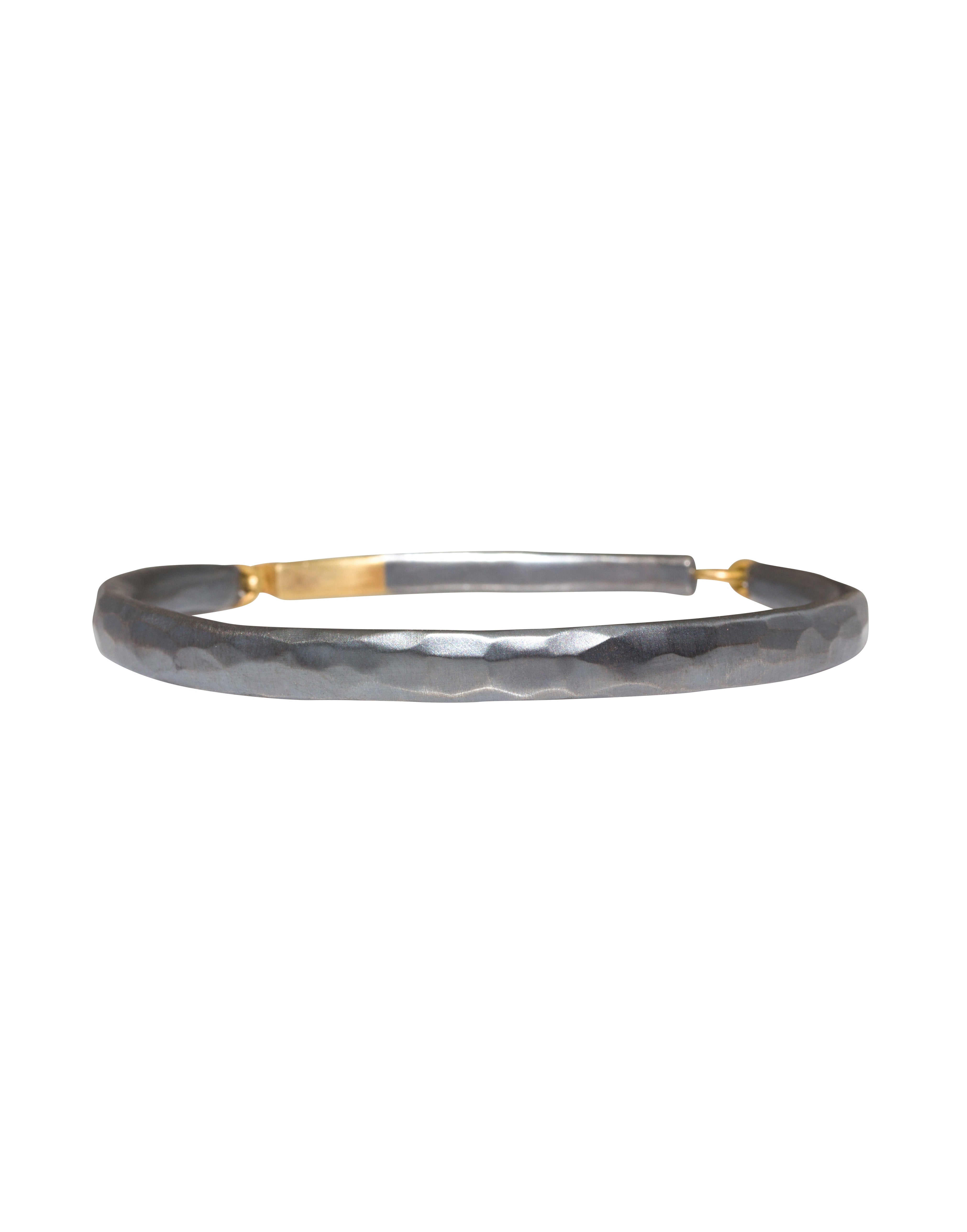 Forged Men's Cuff Bracelet with Cognac Diamond in Oxidized Silver & 18k Gold