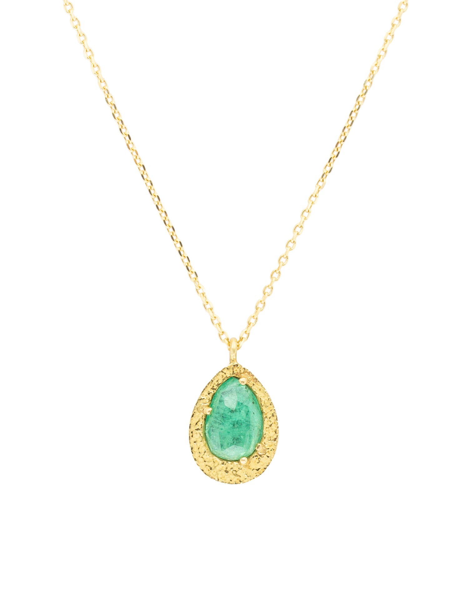 Emerald Pendant in Sand-Textured 18k Yellow Gold