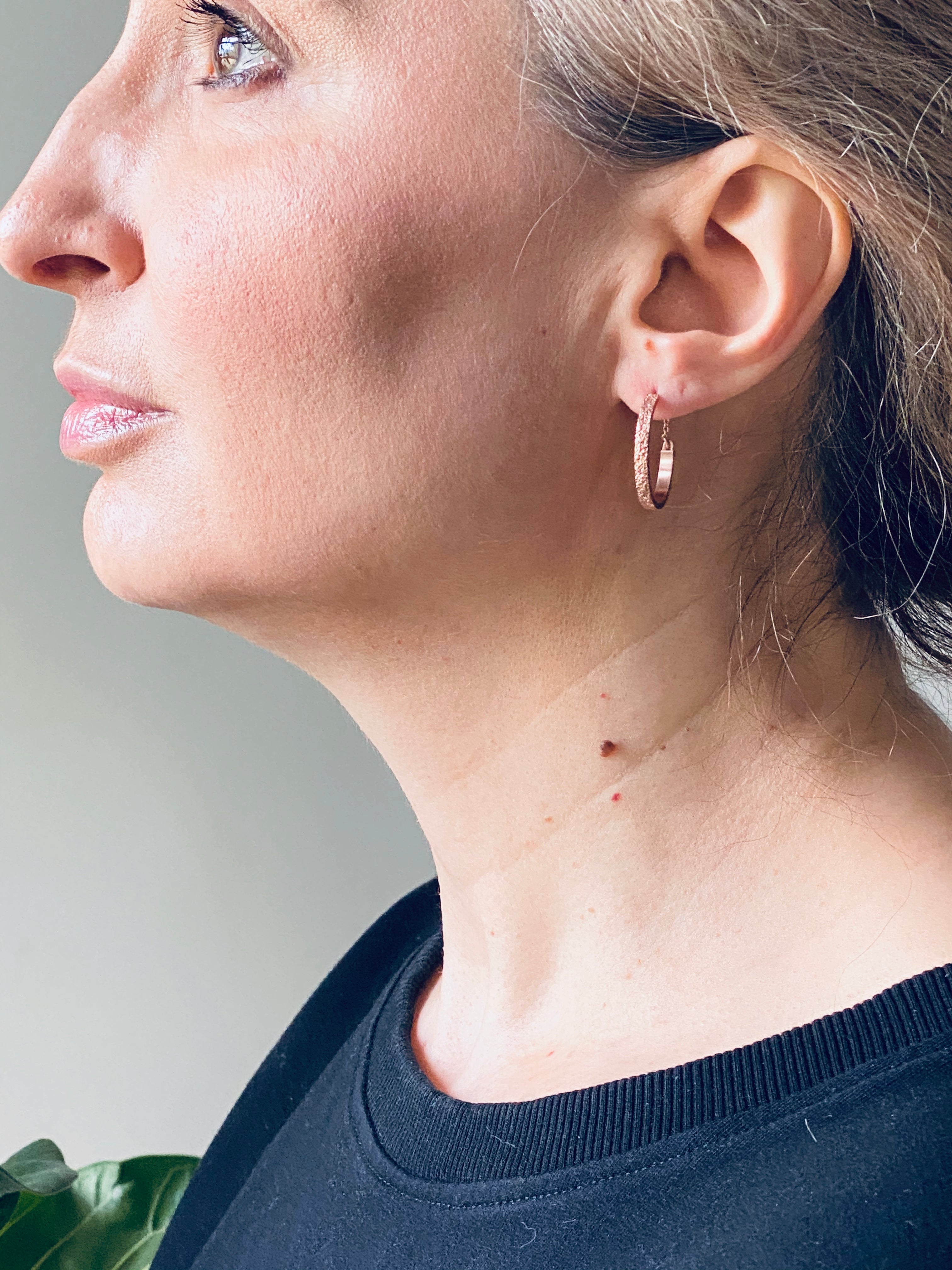 Small Oval Sand Hoop Earrings in 14k Rose Gold