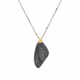Mariposa Wing Pendant in Oxidized Silver and 18k Yellow Gold on Steel Cut Bead Chain