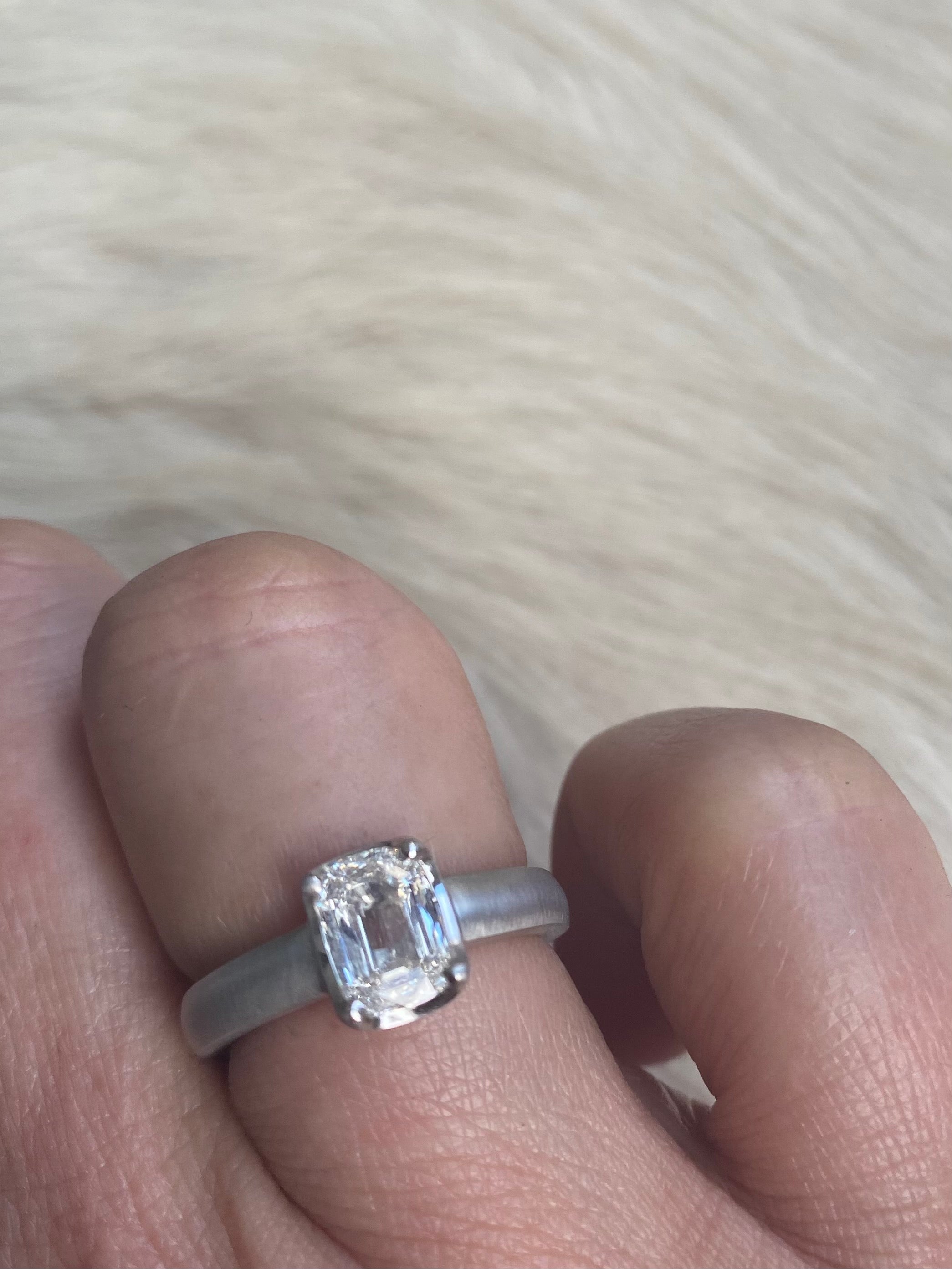 Scooped Prong Set Antique Cut Cushion Diamond in Platinum