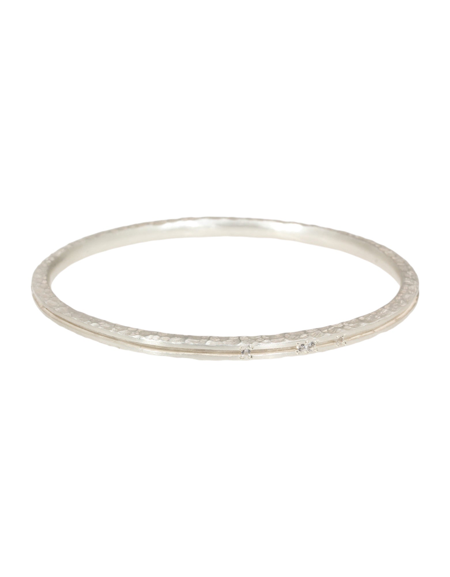 Channel Bangle in Brushed Silver with 9 White Sapphires