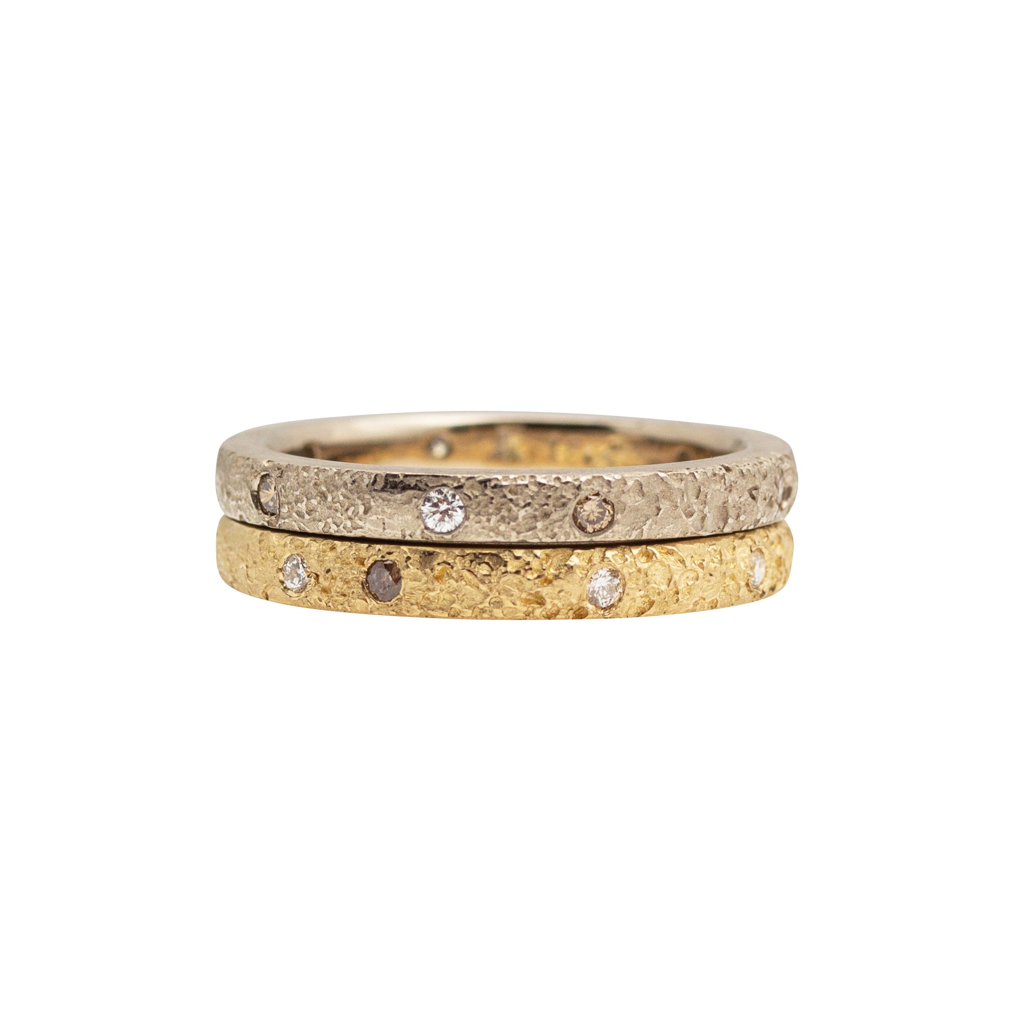 2.5mm Topography Band in 14k Yellow Gold with White & Cognac Diamonds