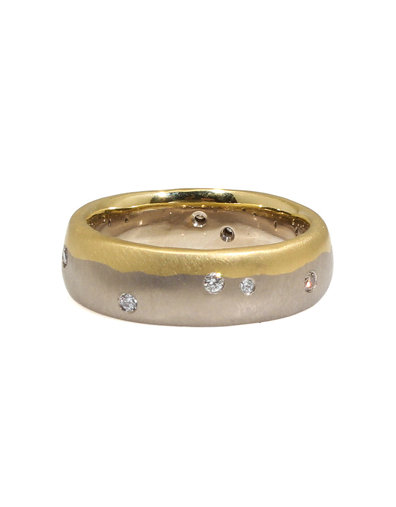 Dipped Band in 18k Palladium White Gold and Yellow Gold with White and Cognac Diamonds
