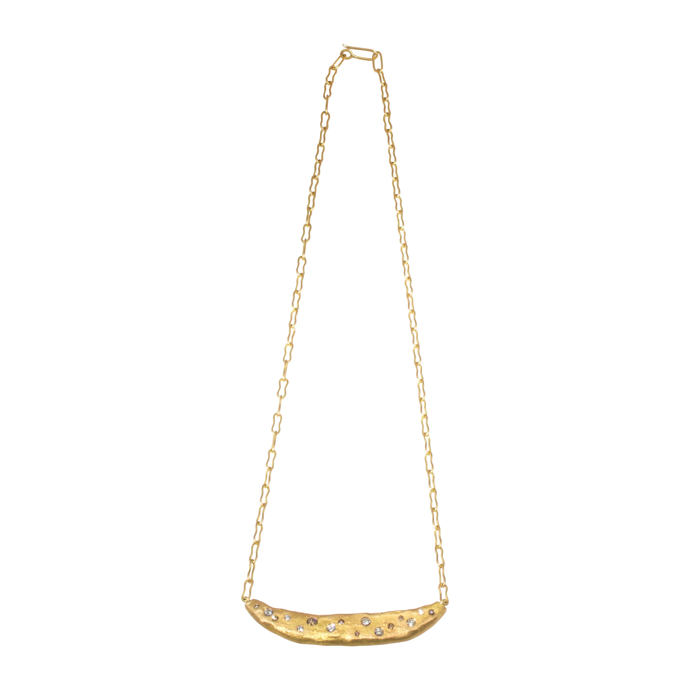 Custom Bar Necklace in 18k Gold with White and Cognac Diamonds