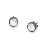 Small Biwa Post Earrings in Oxidized Silver