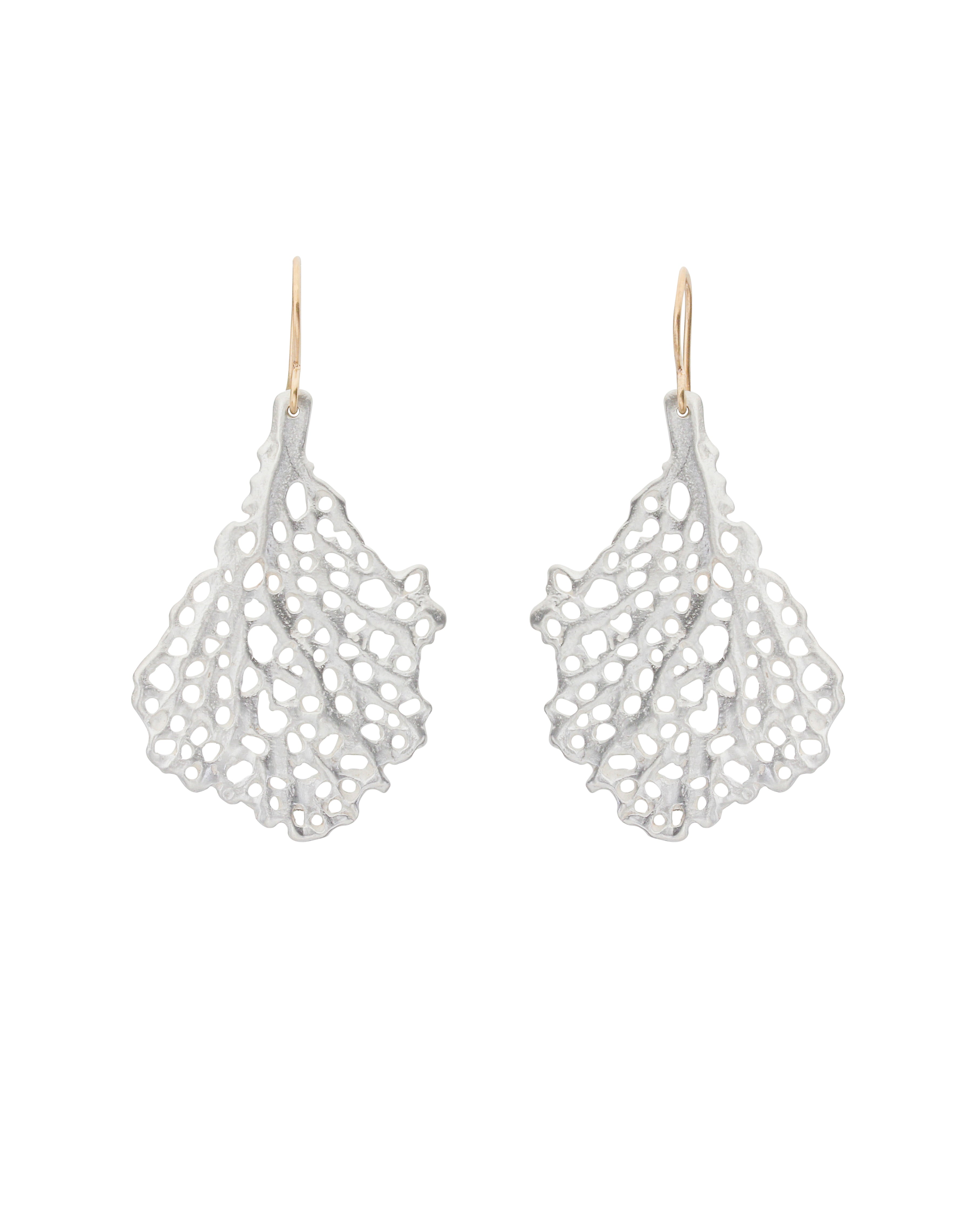 Koraru Coral Earrings in Brushed Silver with 14k Gold Earwires