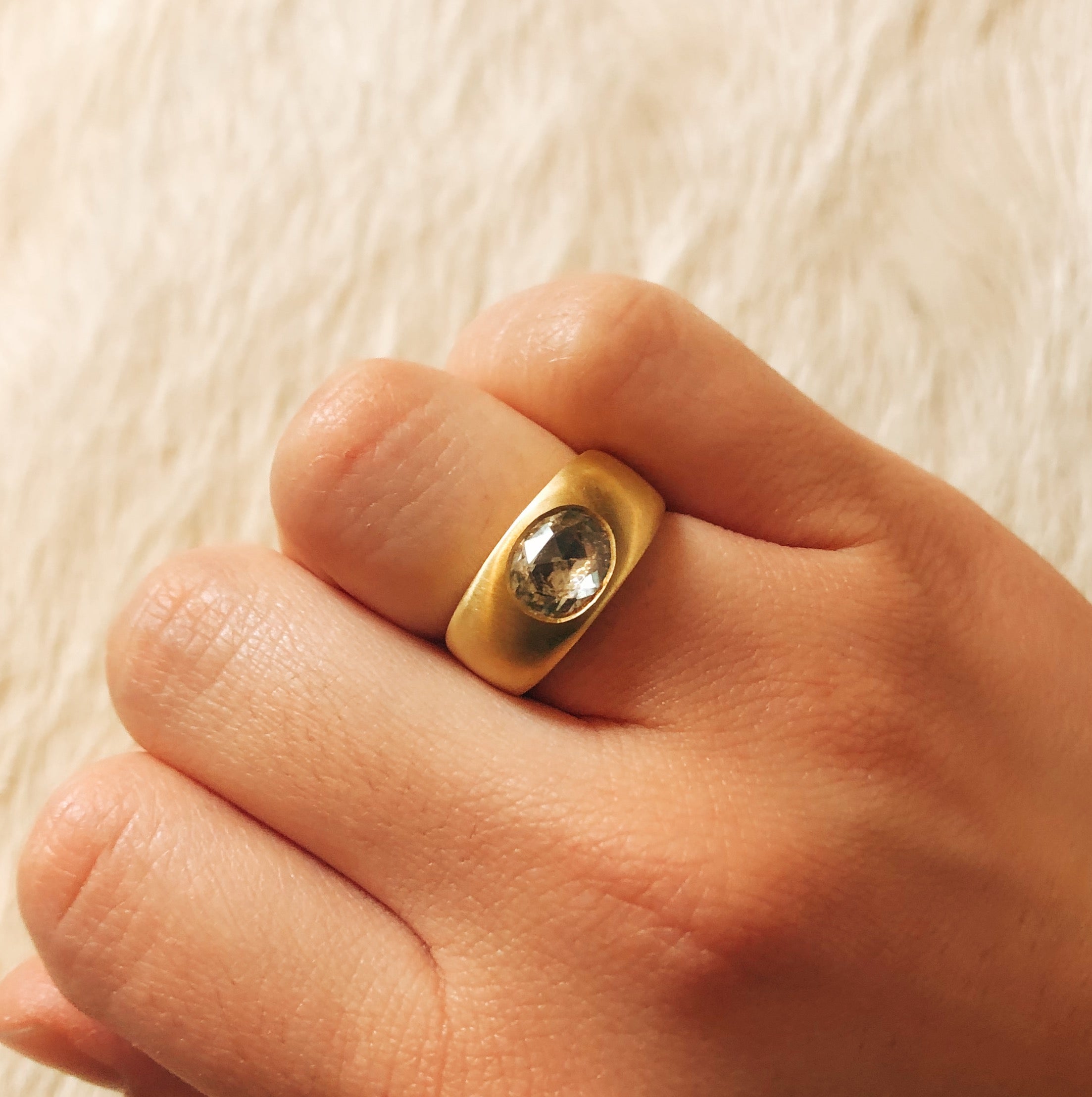 Oval Rosecut Sapphire Ring in Wide Band in 18k Yellow Gold
