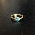Green Montana Sapphire Solitaire in 18k Yellow Gold with Sand-Textured Setting