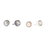 White Pearl Post Earrings with Sand Texture in Silver