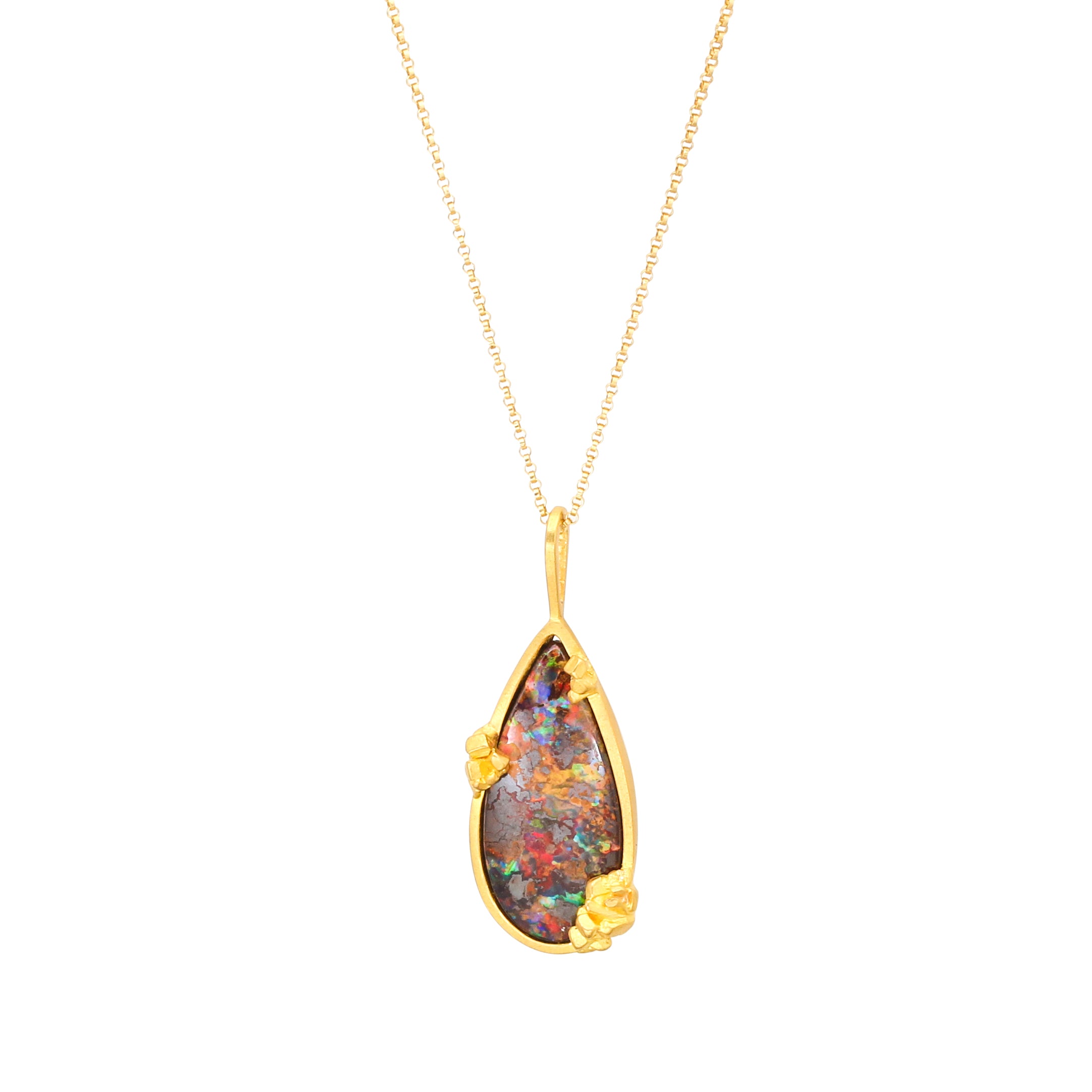 Sugar Babe Teardrop Opal Pendant in 22k Gold with 18k Gold Chain
