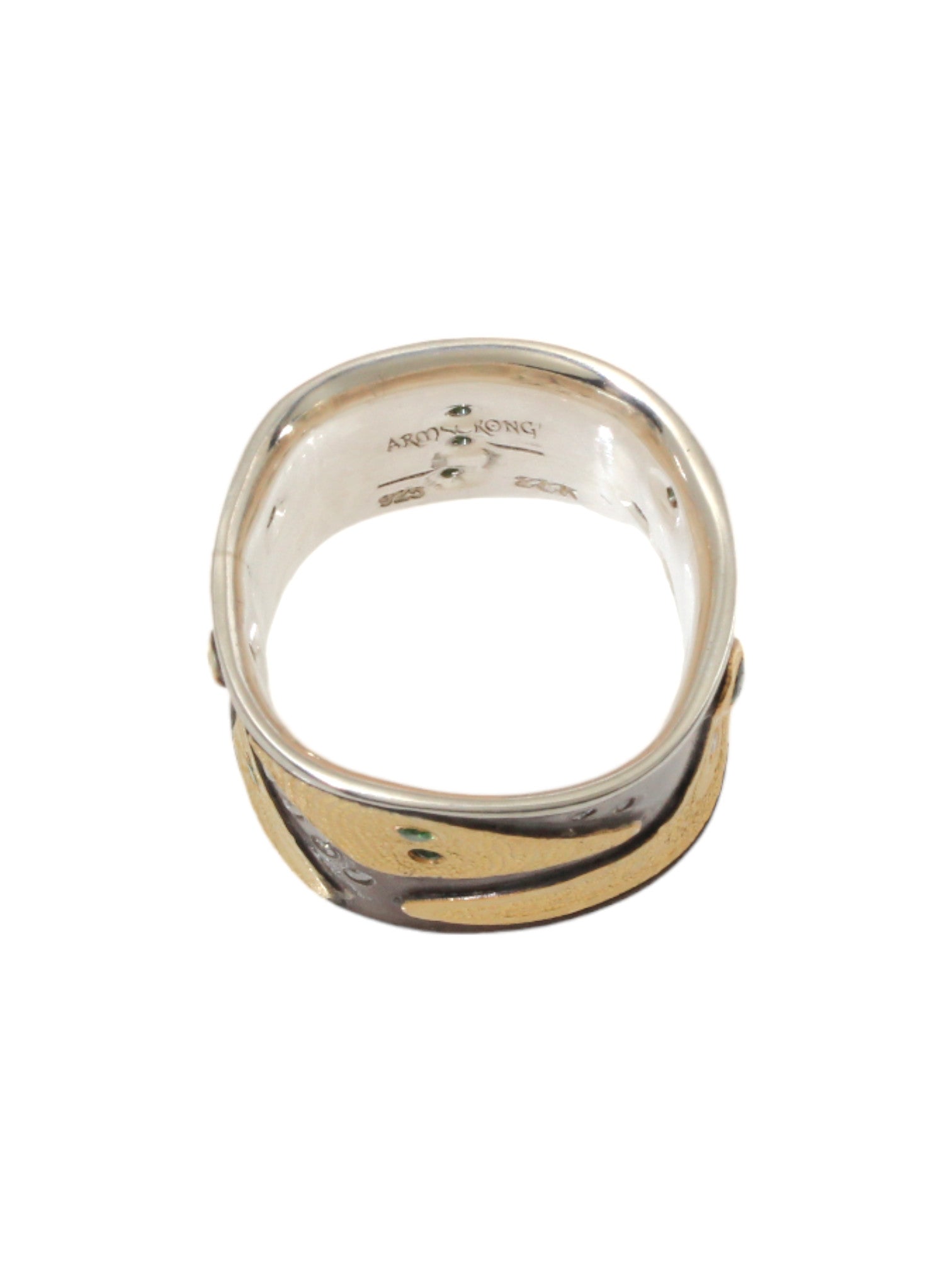 Canvas Cigar Band with Tsavorite Green Garnets and White Diamonds in 22k Gold and Silver