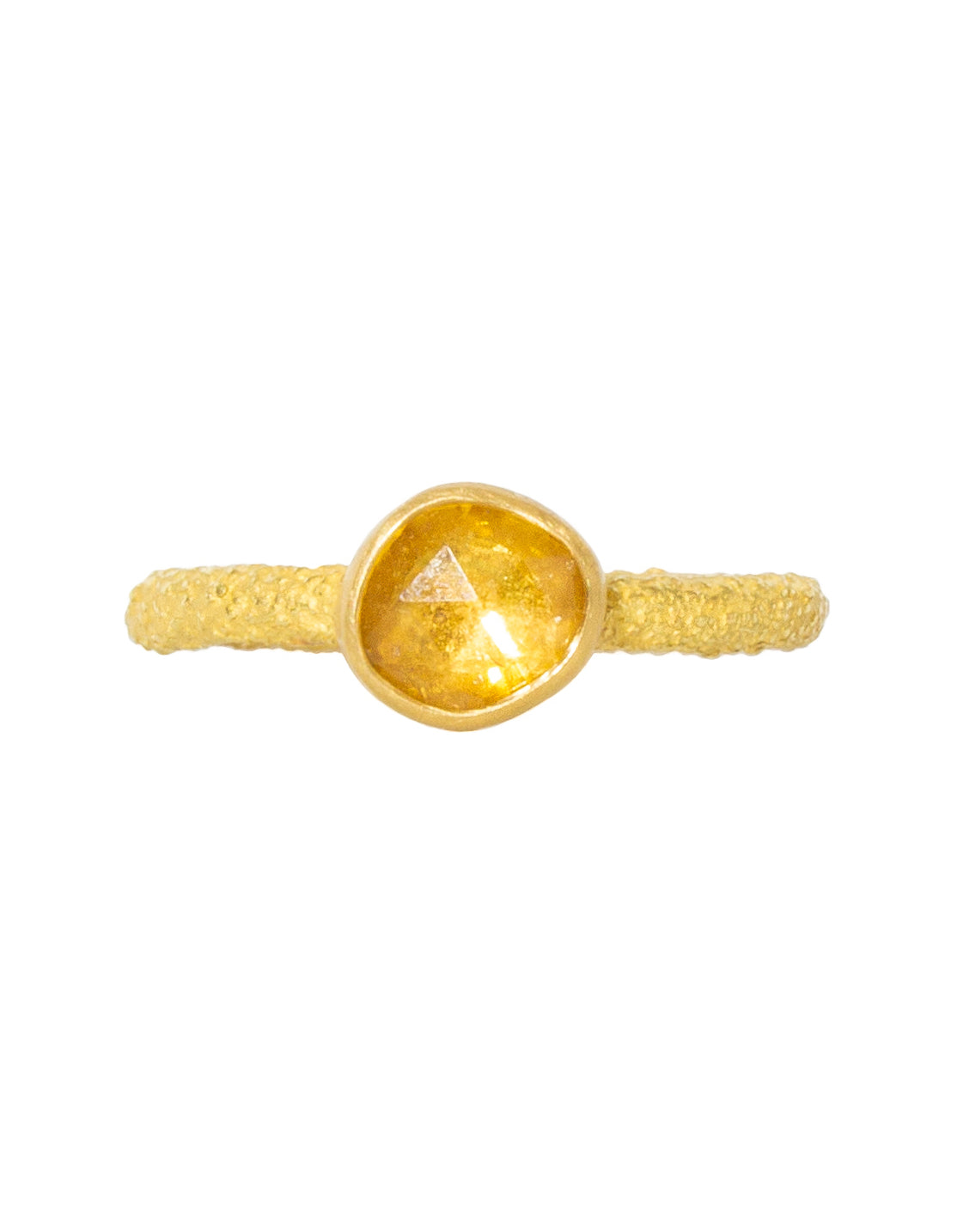 Organic Rosecut Yellow Sapphire Solitaire Ring in Sand-Textured 18k Yellow Gold