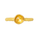 Organic Rosecut Yellow Sapphire Solitaire Ring in Sand-Textured 18k Yellow Gold