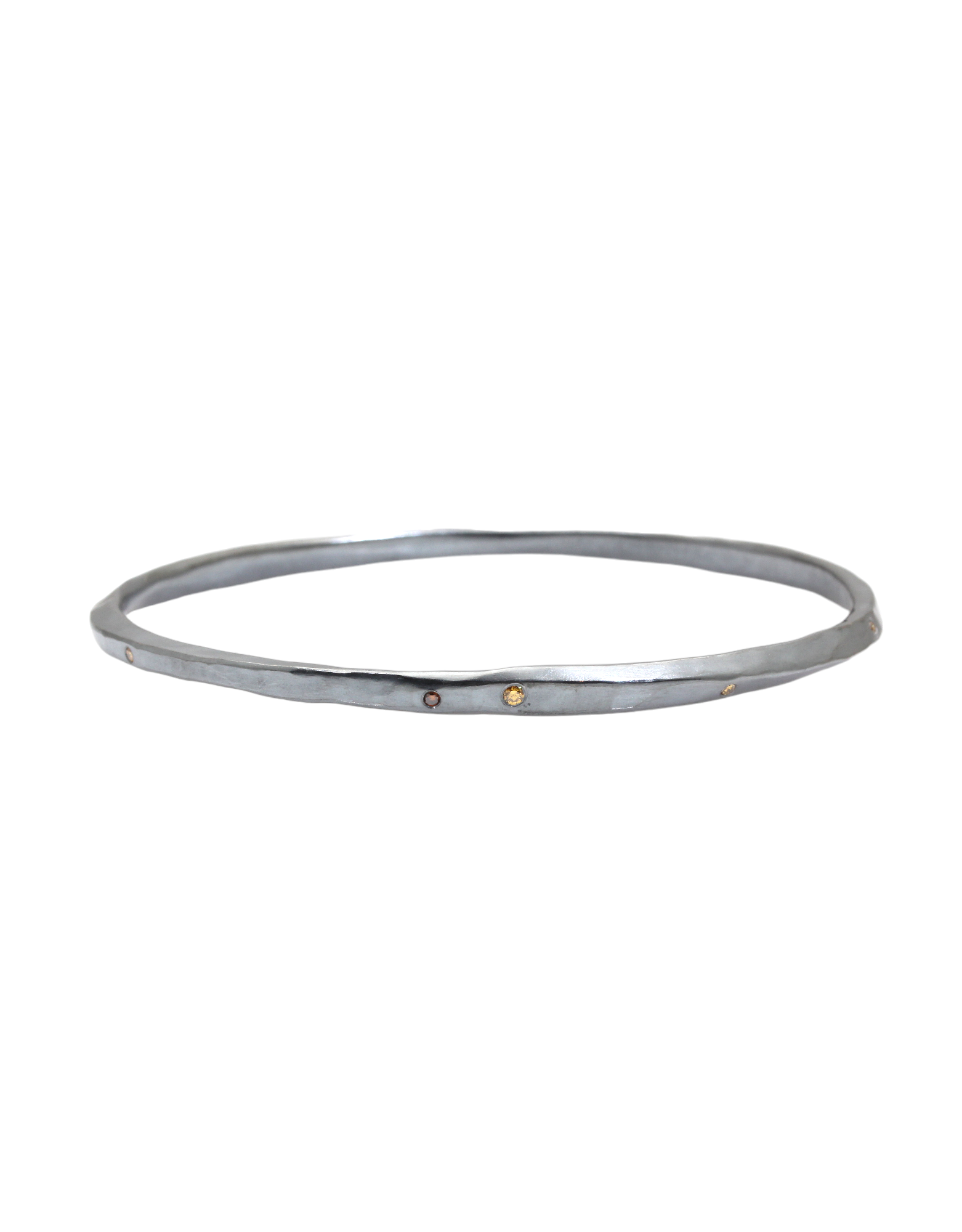 Hammered Twist Oval Bangle in Oxidized Silver with 9 Autumn Diamonds