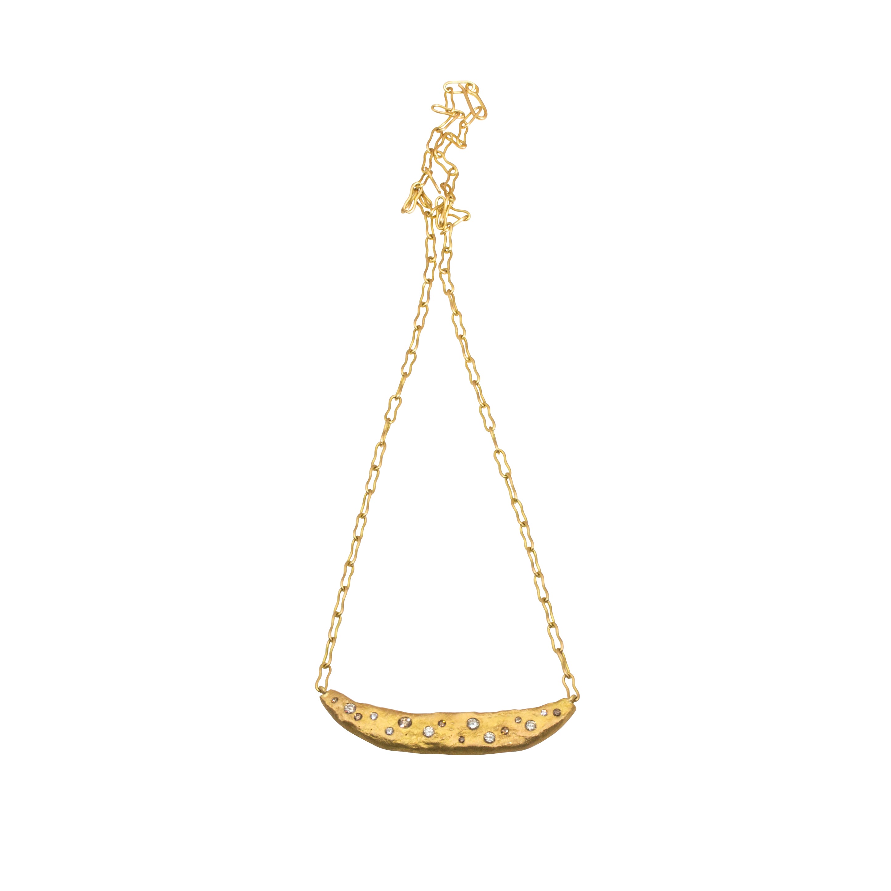 Custom Bar Necklace in 18k Gold with White and Cognac Diamonds