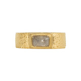 Wide Band with Rectangular Diamond in Sand-Textured 18k Yellow Gold