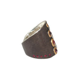 Shield Ring with Sapphires and Red Spinels in Platinum, 22k Gold and Silver