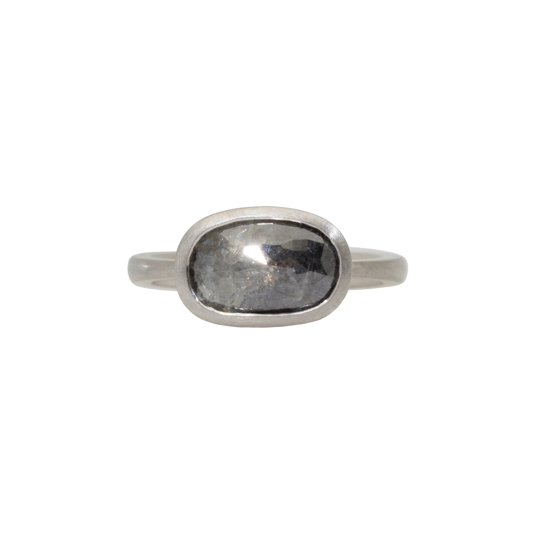 +Long Oval Salt & Pepper Diamond Solitaire Ring in Platinum