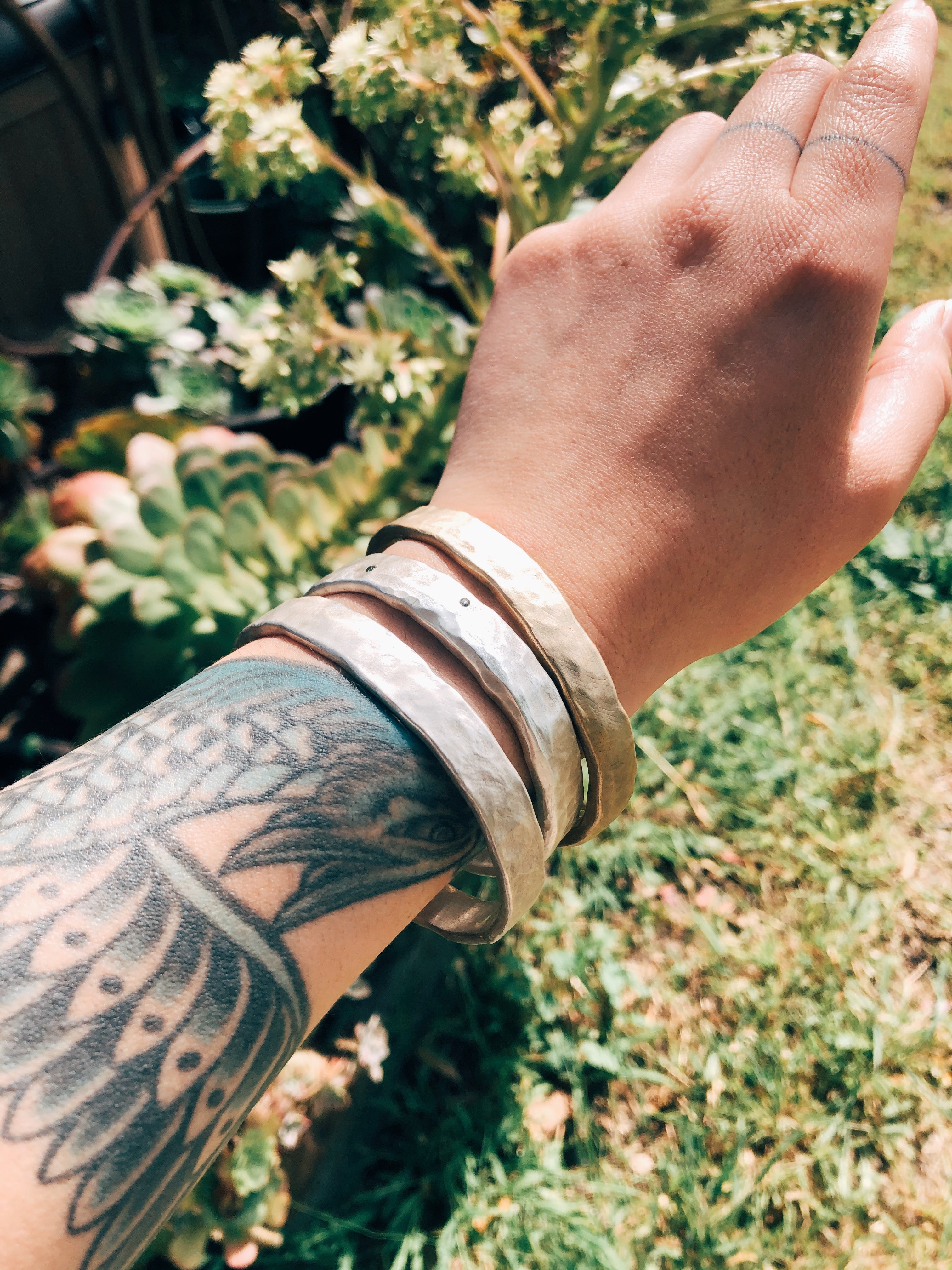 Heavy Oval Bangle in Bronze with 10 Black Sapphires