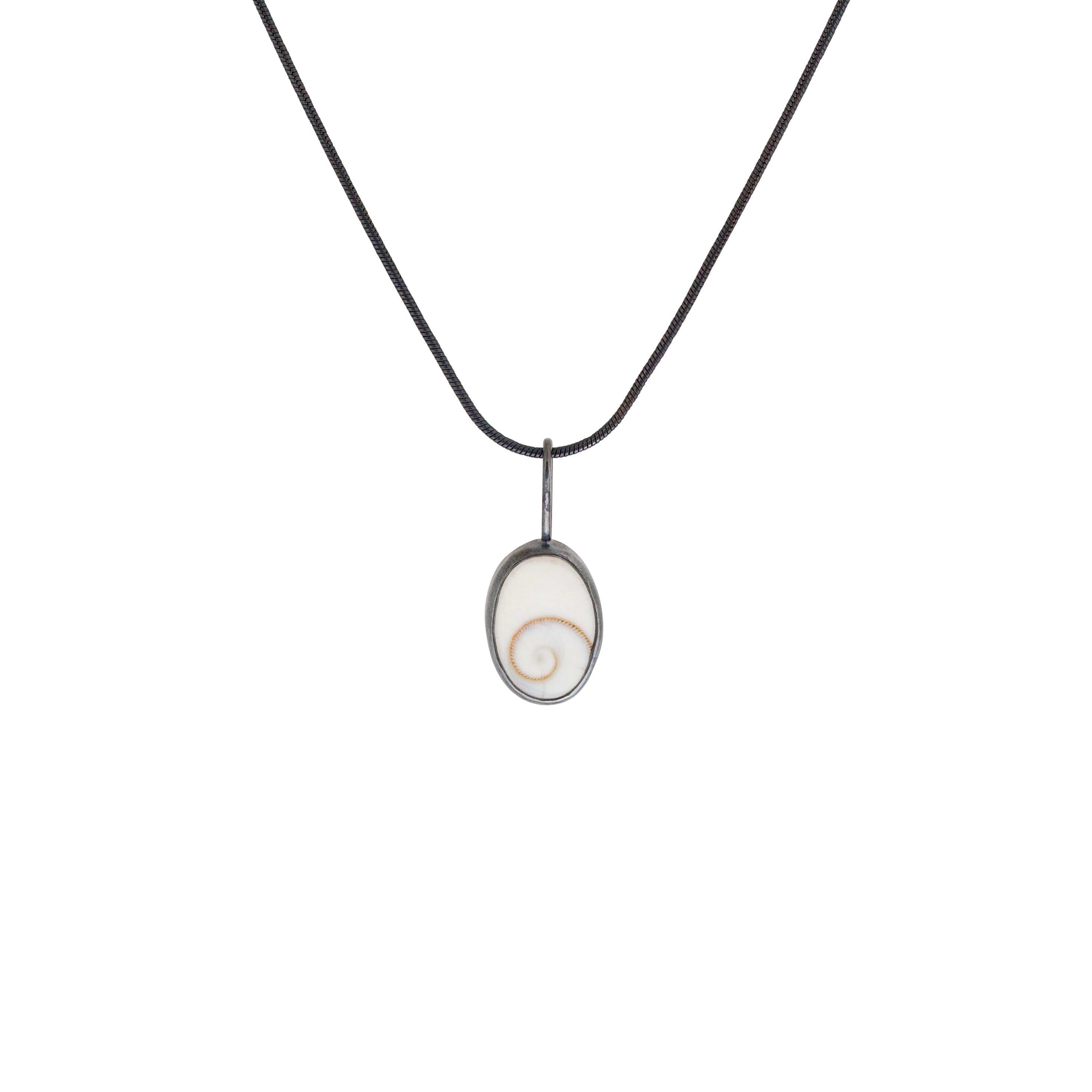 Shiva Eye Shell Pendant in Oxidized Silver