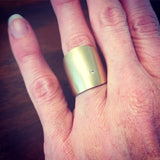 Cuba Flat Ring with White Sapphire in Yellow Bronze