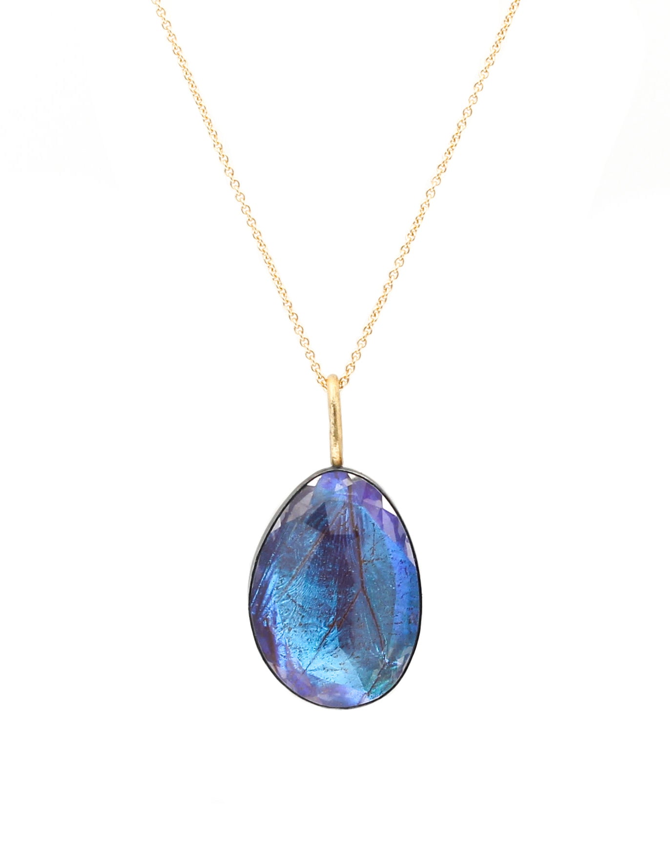 Quartz Morpho Pendant in Oxidized Silver with 18k Yellow Gold