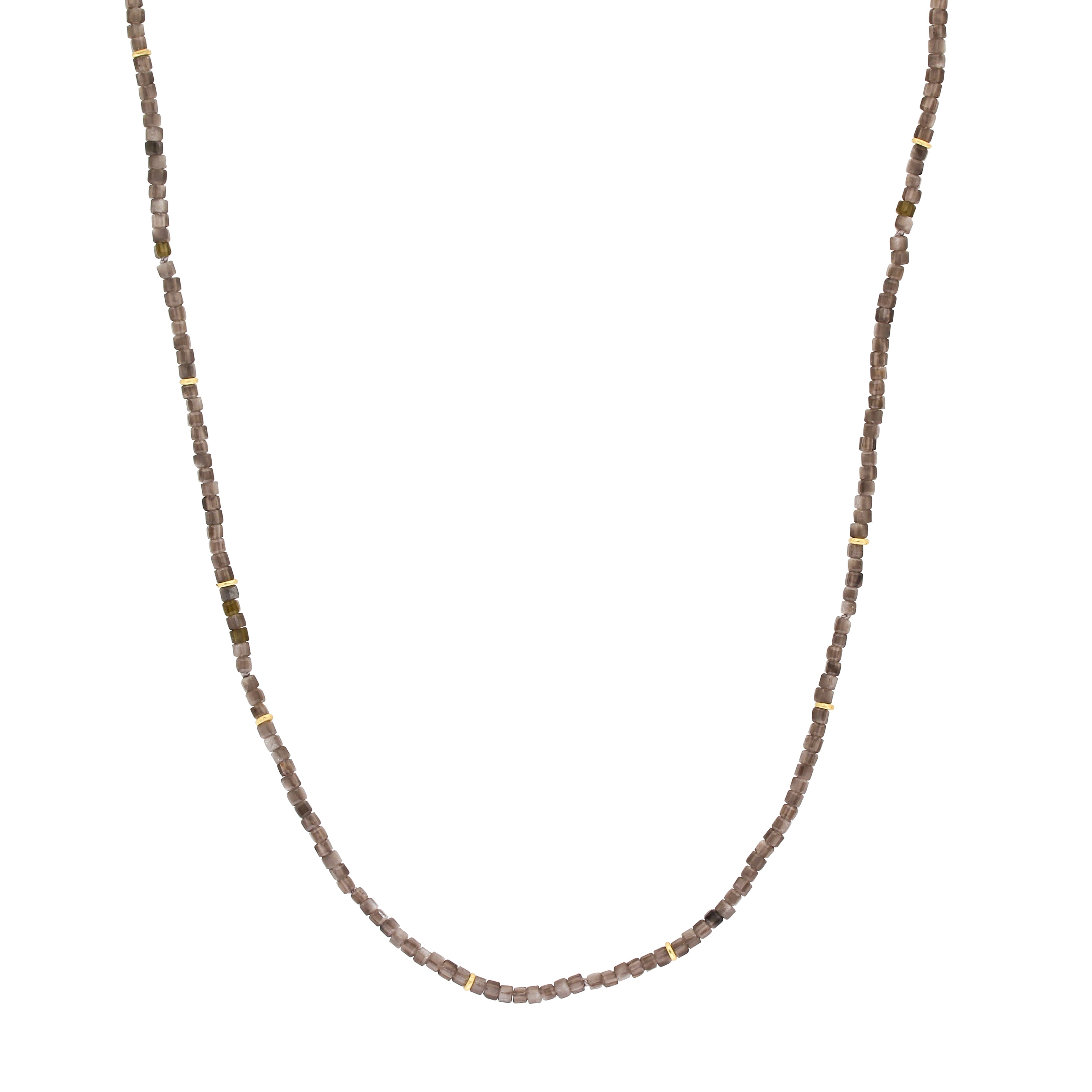 Black/Silver Obsidian Bead Necklace with 18k Gold Beads and Clasp - 22"