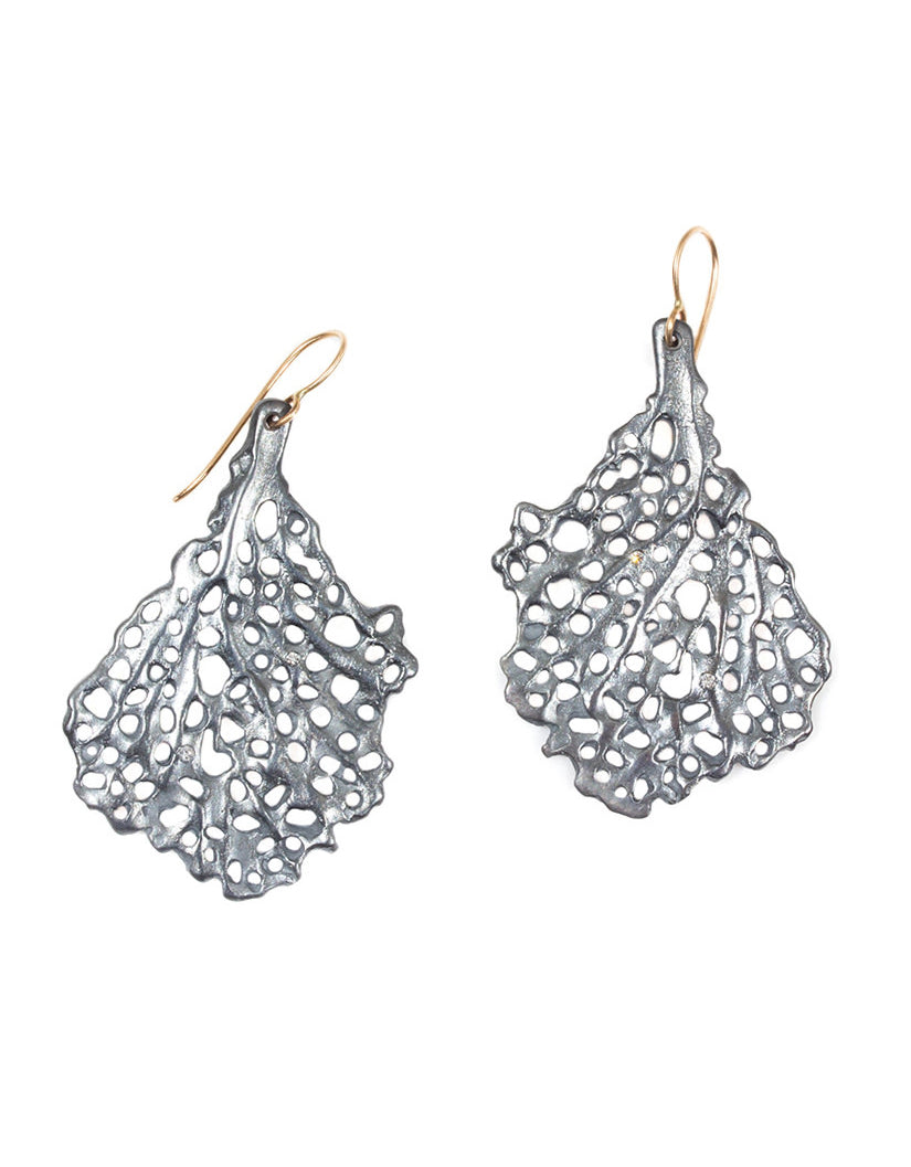 Koraru Coral Earrings with Six White Sapphires in Oxidized Silver