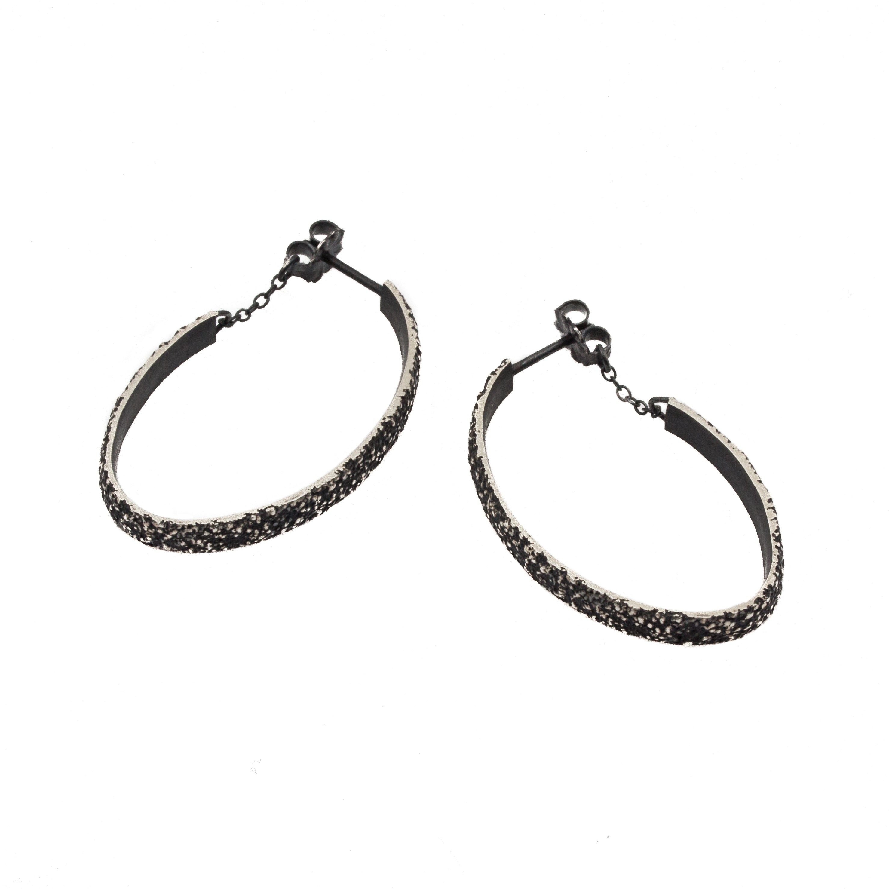Oval Sand Hoop Earrings in Oxidized Silver