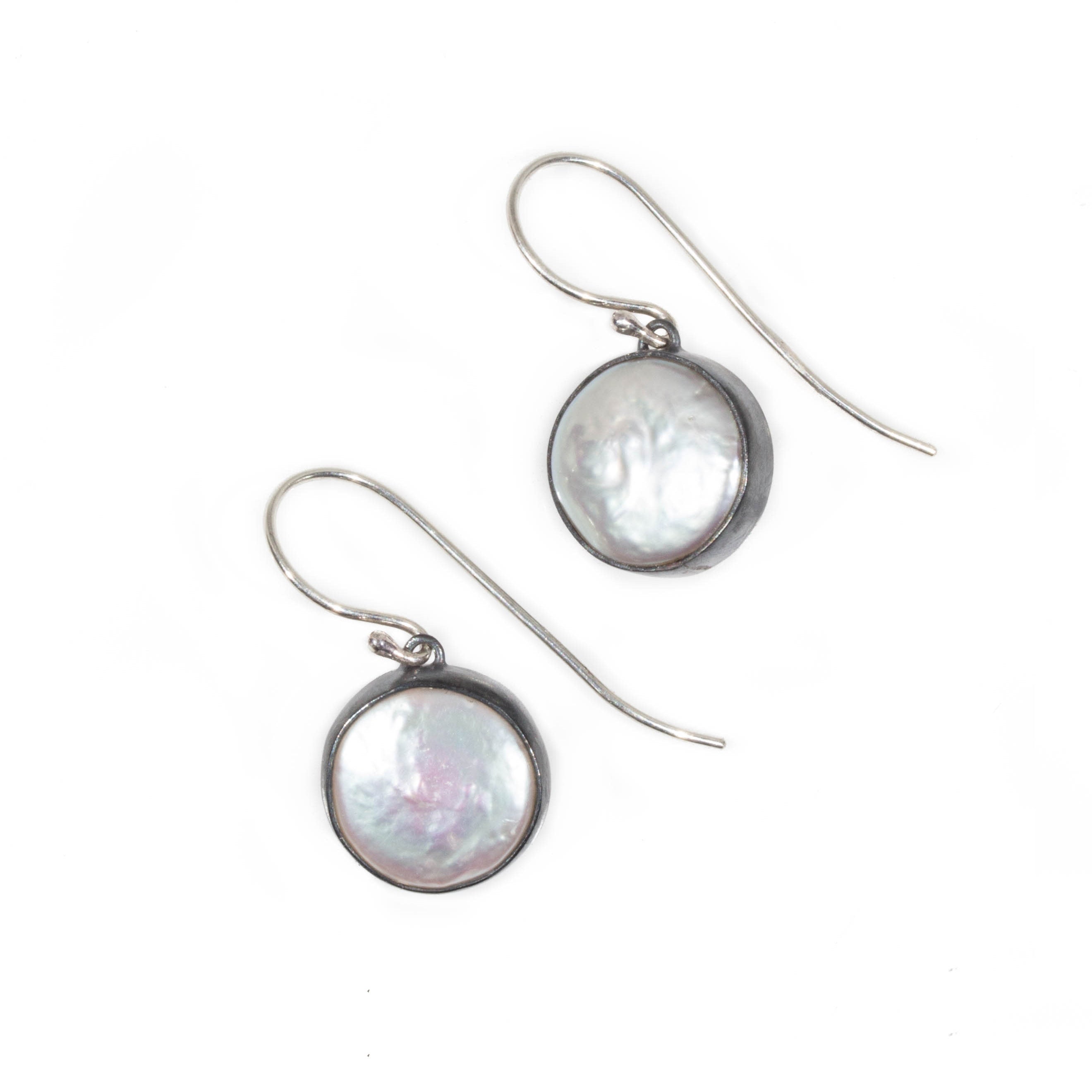 Medium Biwa Earrings in Oxidized Silver with Silver Wires