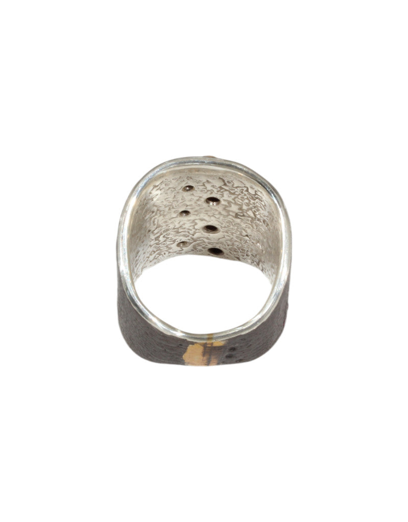 Shield Ring with Sapphires and Red Spinels in Platinum, 22k Gold and Silver