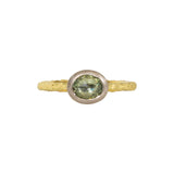 Oval Green Sapphire Solitaire Ring in Sand-Textured 18k Yellow Gold with 14k Palladium White Gold