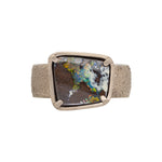Opal Ring in Sand-Textured 18k Palladium White Gold