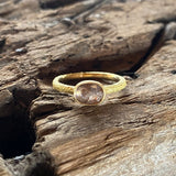Oval Rosecut Red Diamond Solitaire Ring in Sand-Textured 18k Yellow Gold
