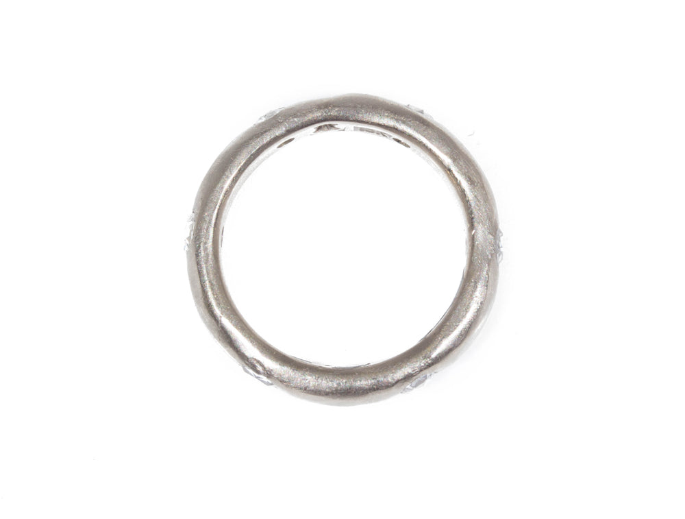 4mm Half Round Modeled Band with Rose Cut Diamonds in 18k Palladium White Gold