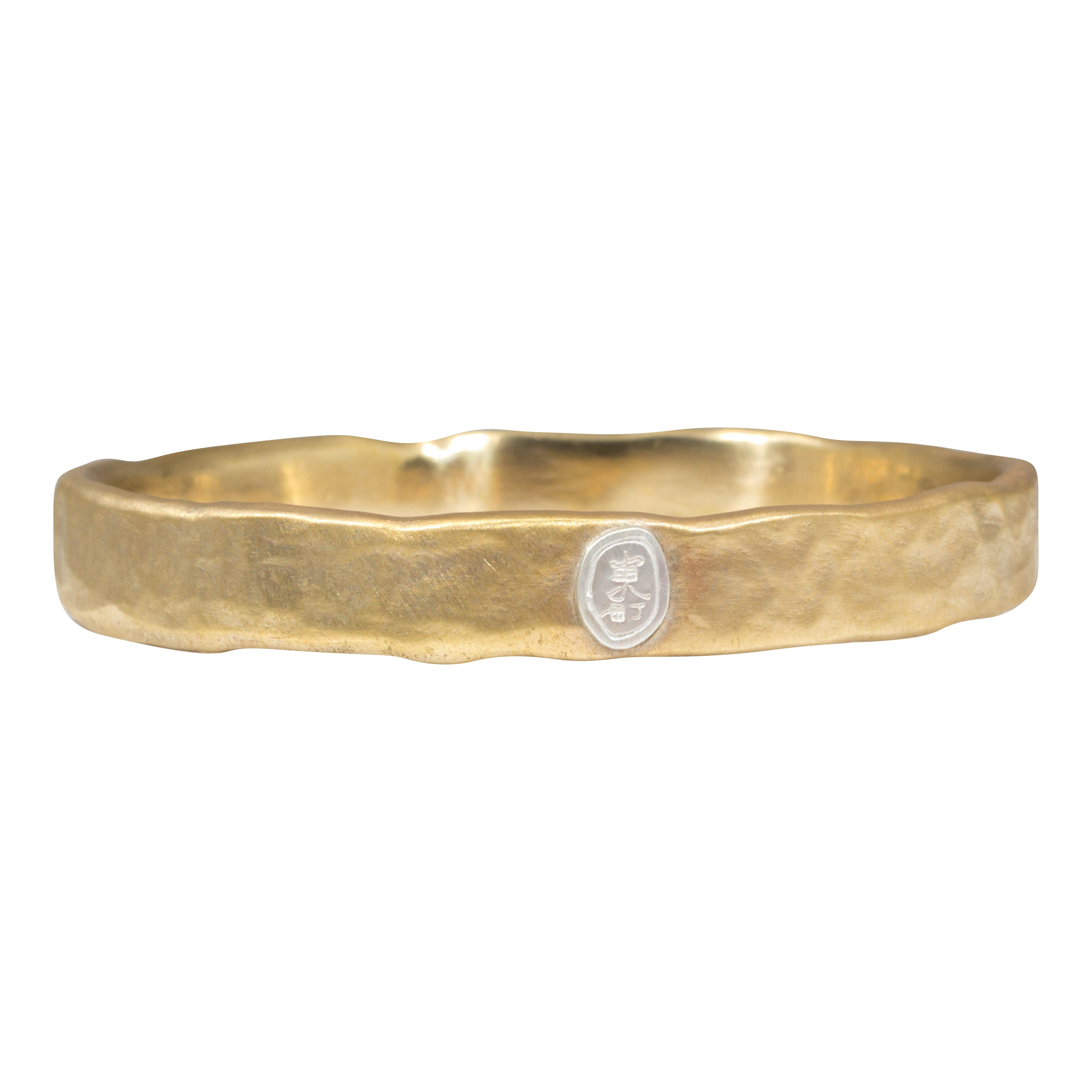 Heavy Oval Bangle in Yellow Bronze with Silver Chop