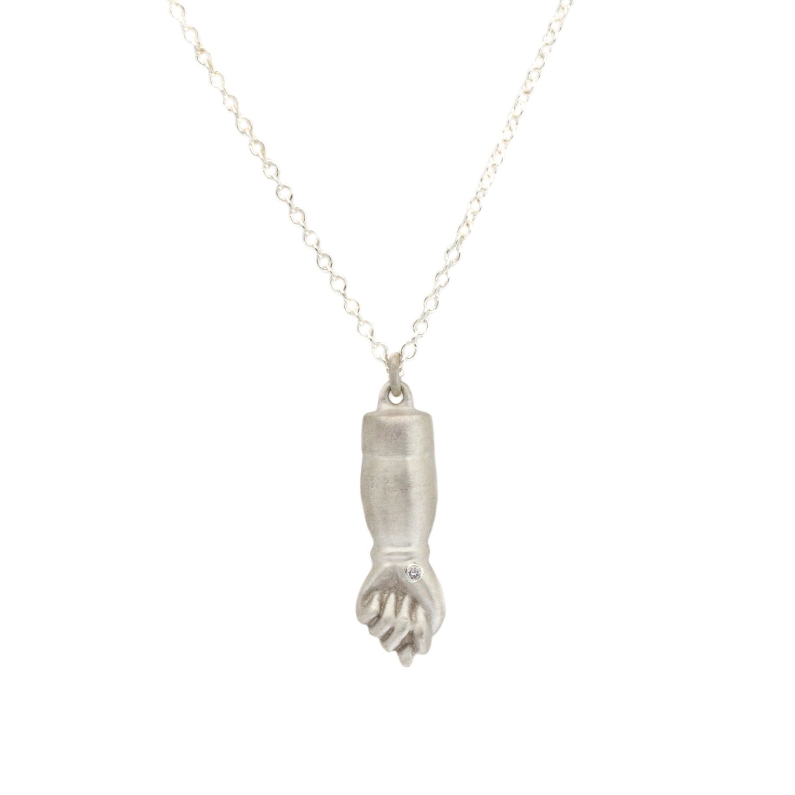 Hand of Figa Pendant in Silver with White Diamond