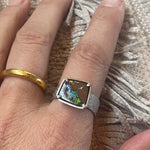 Opal Ring in Sand-Textured 18k Palladium White Gold