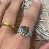 Opal Ring in Sand-Textured 18k Palladium White Gold