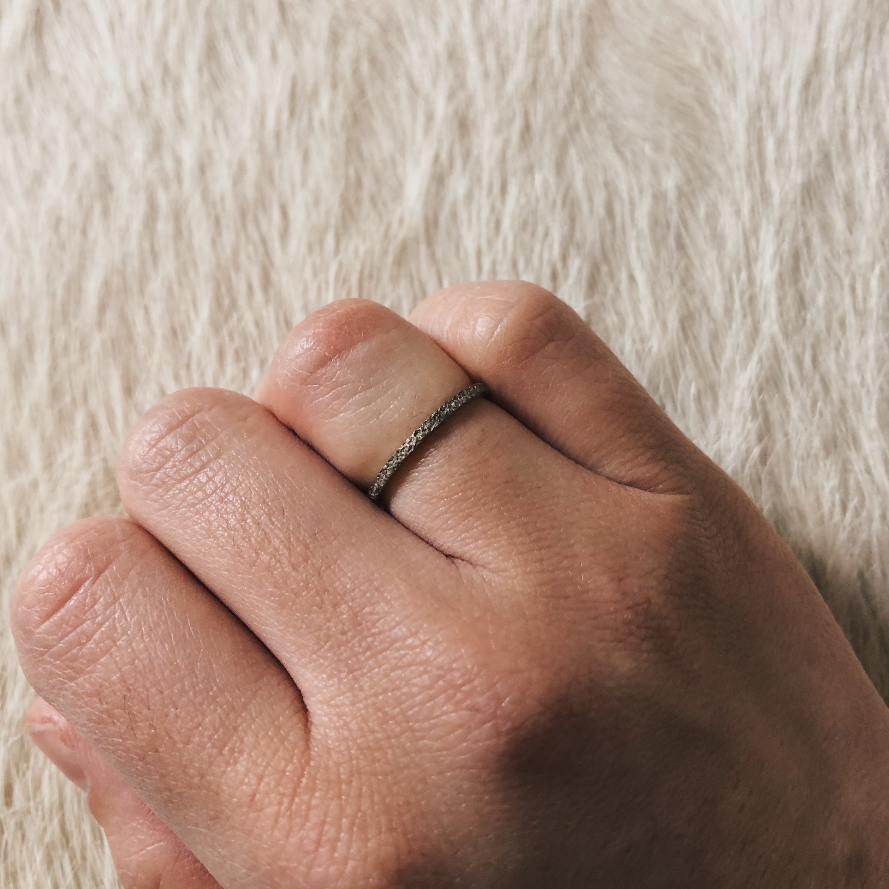 Slim Band in Sand-Textured 14k Palladium White Gold
