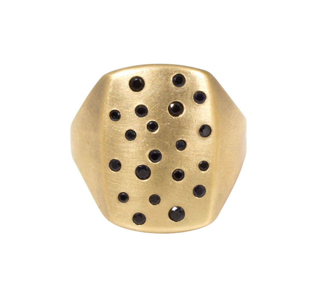 Box Ring in Bronze with Black Sapphires