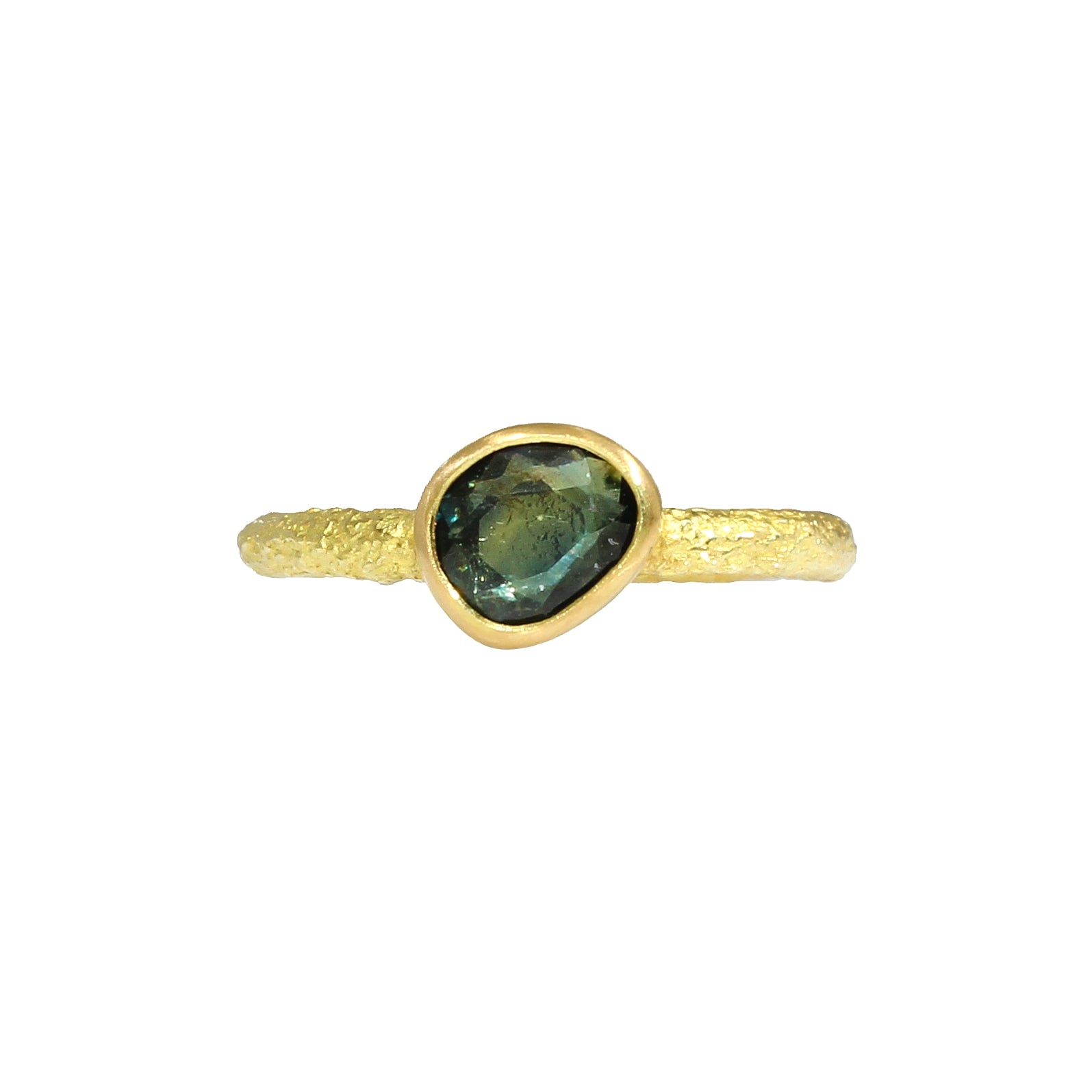 Organic Rosecut Sapphire Solitaire Ring in Sand-Textured 18k Yellow Gold