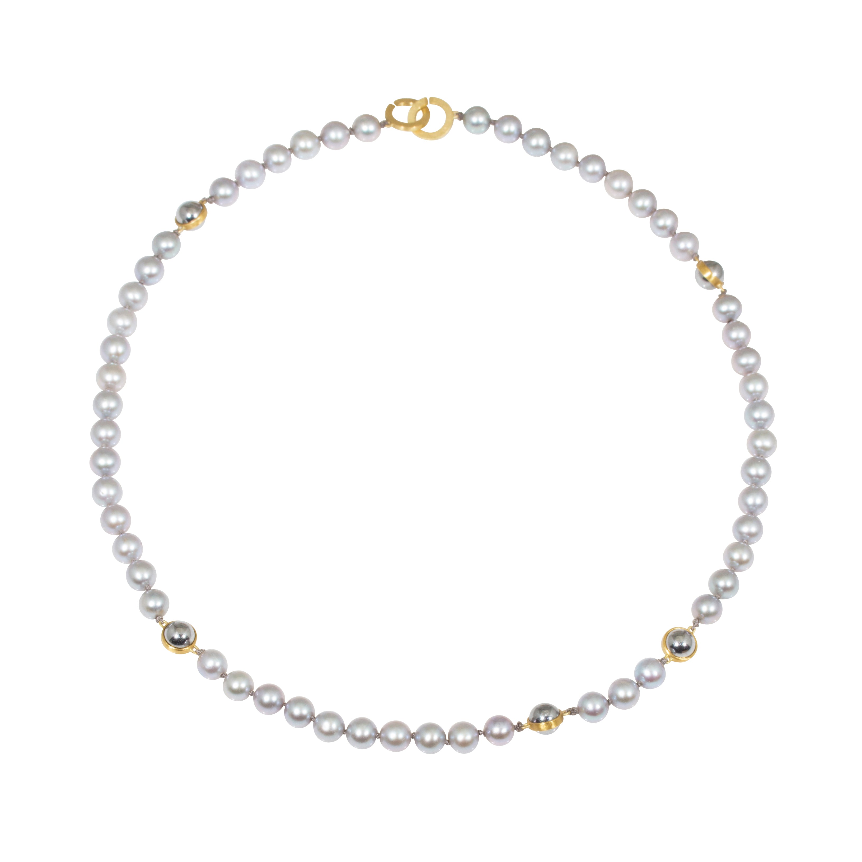 Pearl & Ball Bearing Necklace in 18k and 22k Gold