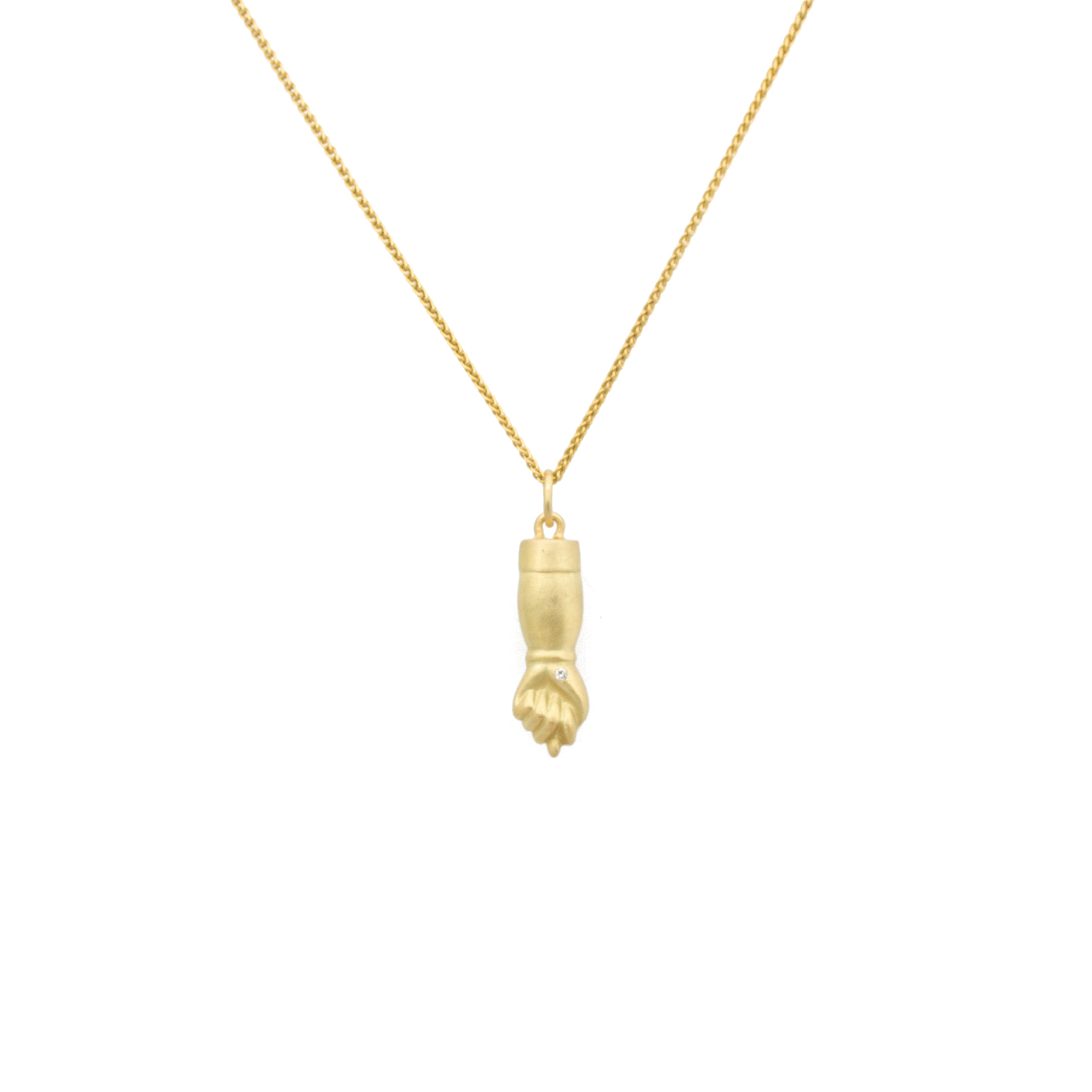 *Hand of Figa Pendant in 18k Yellow Gold with White Diamond
