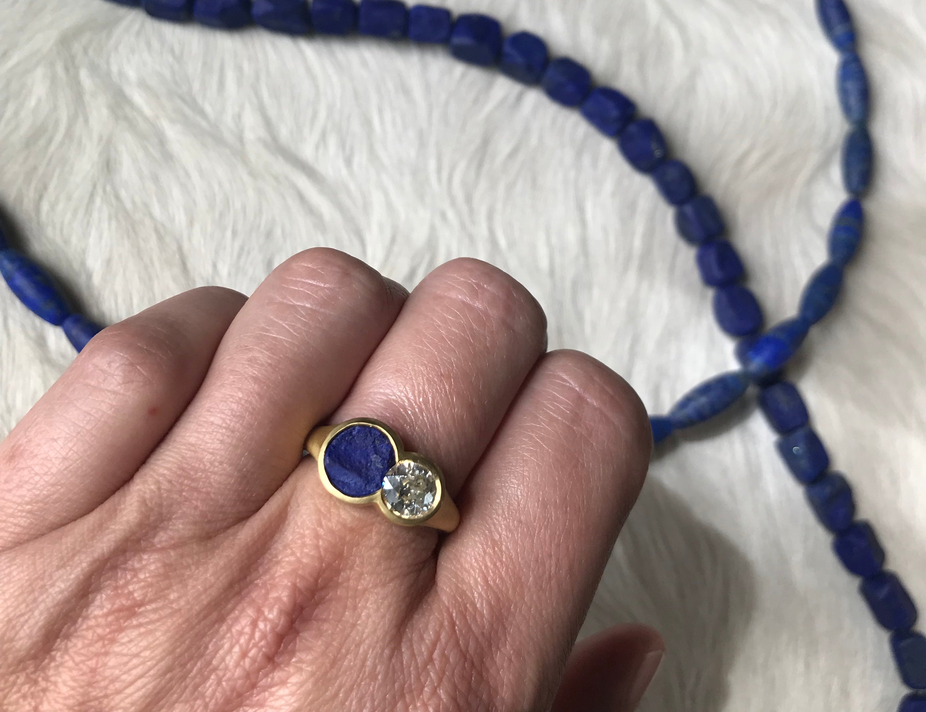 Custom Lapis and Diamond Ring in 22k Gold
