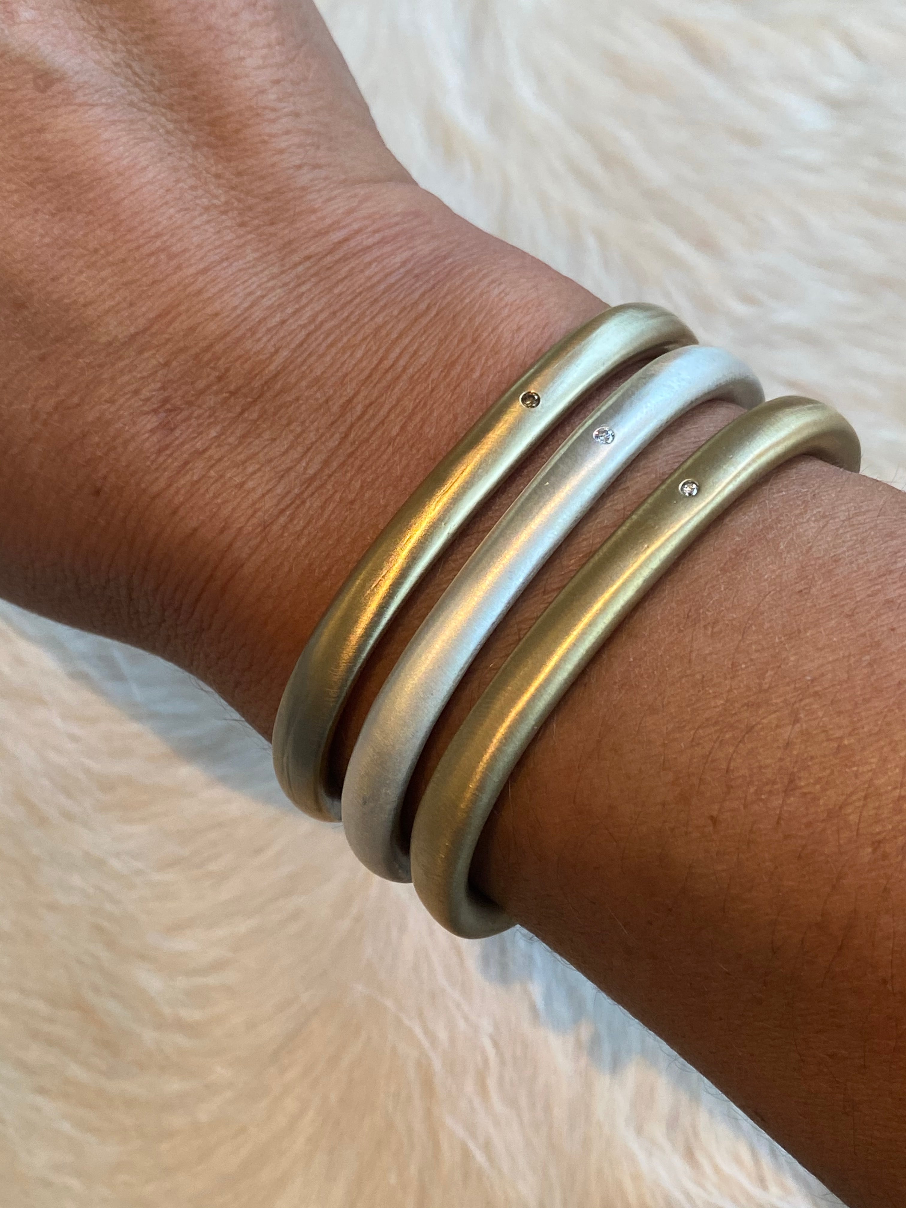 Plain Cuff in Golden Bronze with One Cognac Diamond