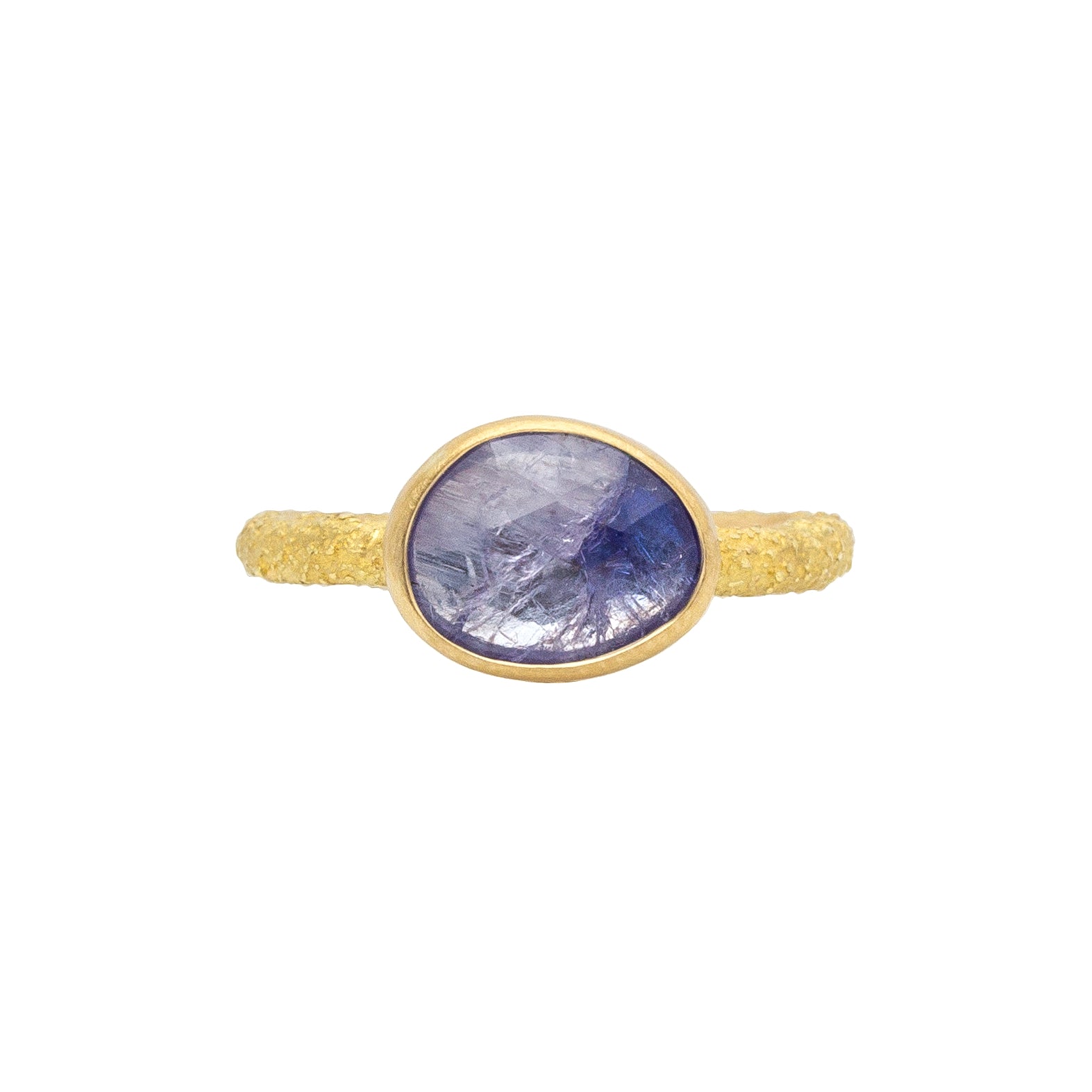 Organic Tanzanite Solitaire Ring in Sand-Textured 18k Yellow Gold