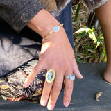 Needle Eye Cuff in 18k Gold with Oval Opal